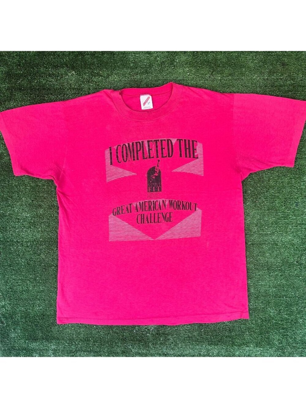 Vintage 90s Great American Workout T-Shirt Hot Pink L Single Stitch Fitness Club
